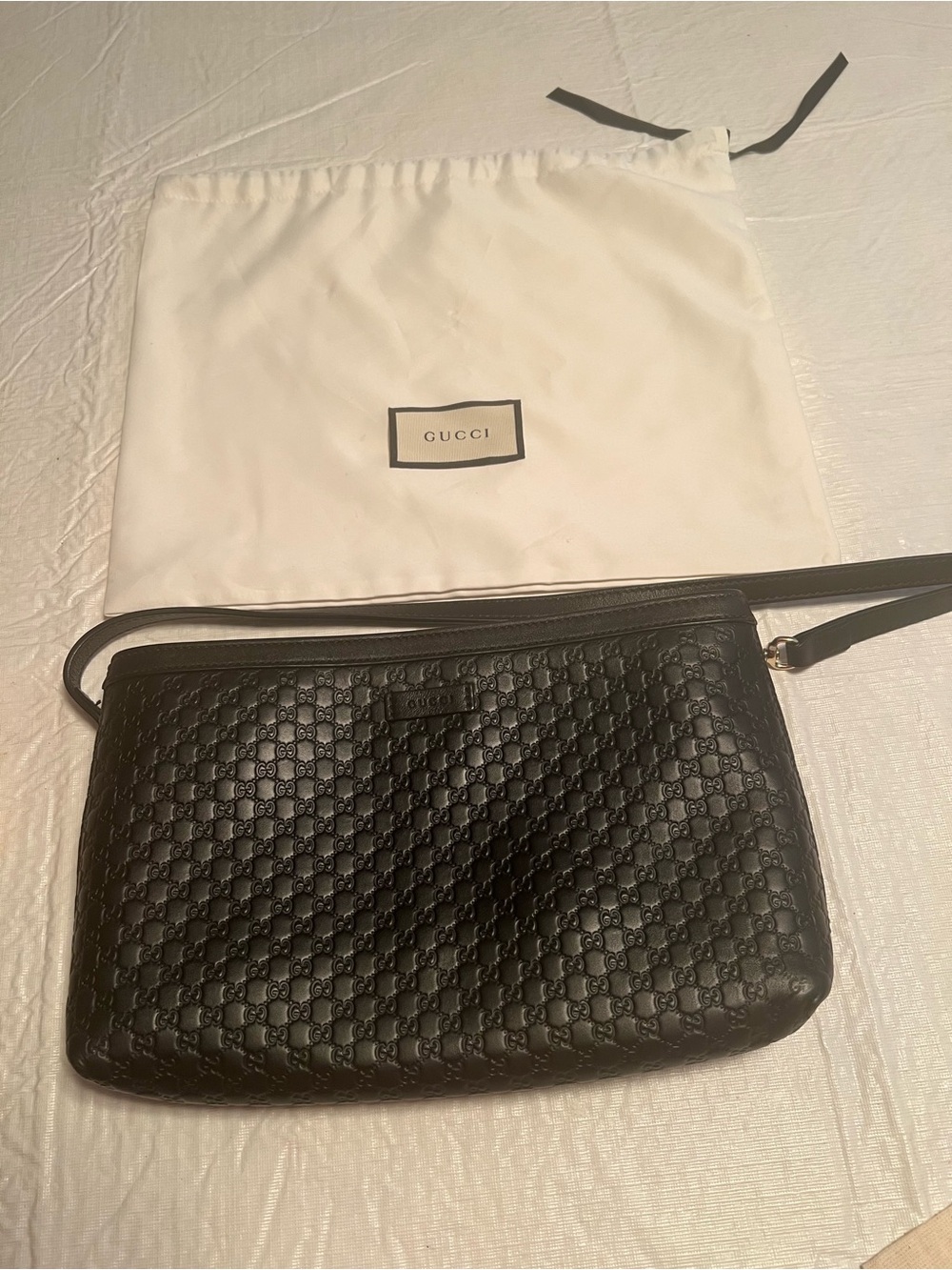 Gucci Black Embossed Leather Messenger Crossbody